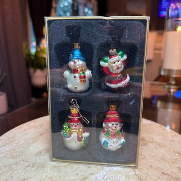 Christmas Ornaments Vintage Michaels Glass Tree Set of 4 Miniature Santa Elf Man - Picture 9 of 9
